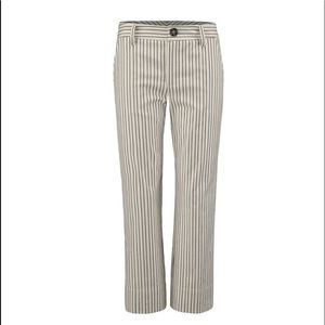 CAbi Tick Tock Blue and White Pinstripe Crop Pants